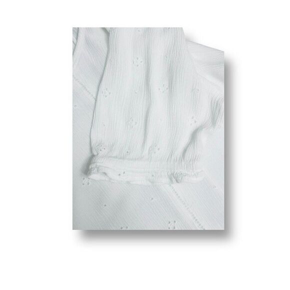 Sonoma S White Eyelet V-Neck Blouse Rayon Short Sleeve Ruffle Hem Boho Top - Picture 5 of 9